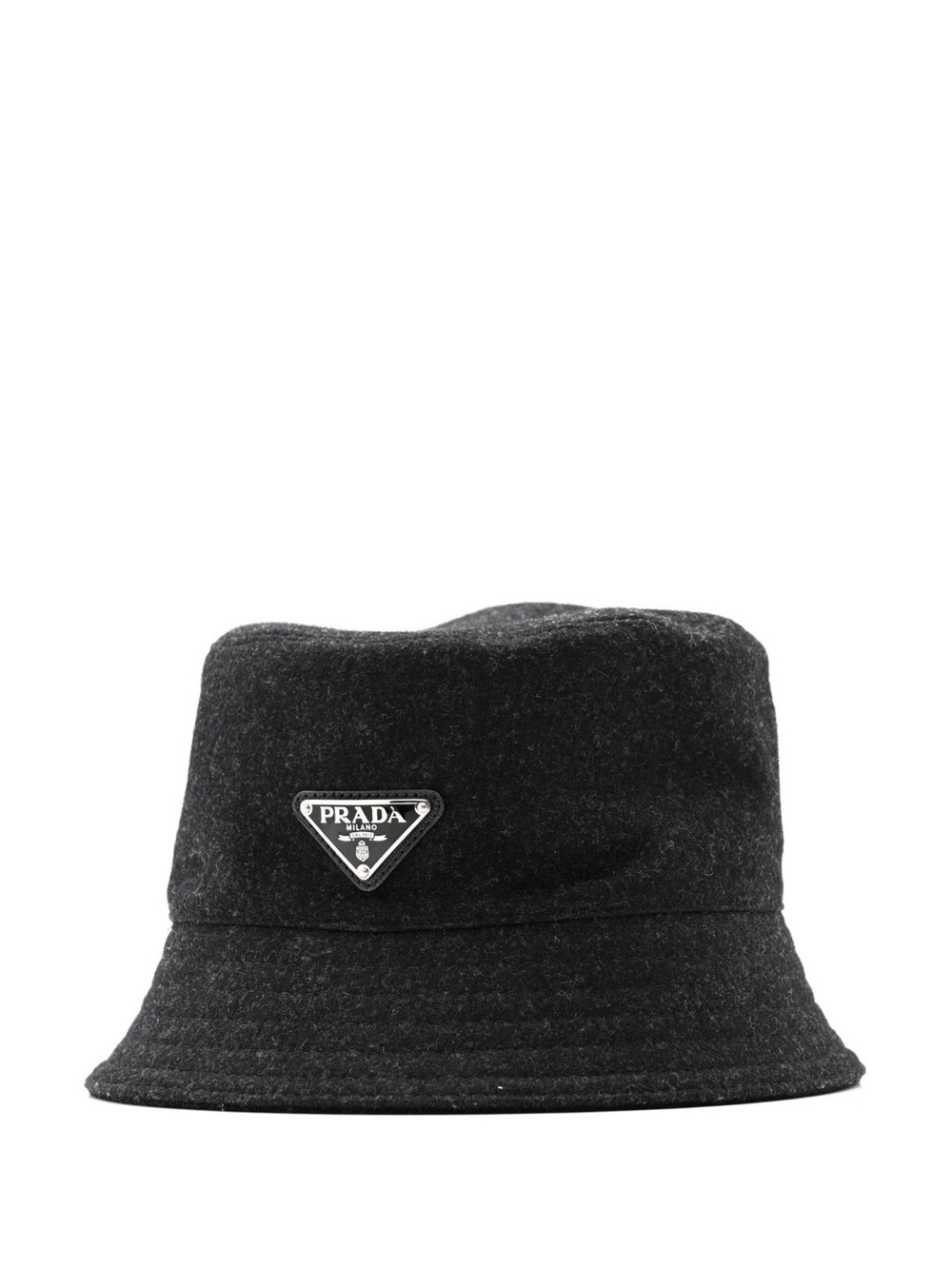 Authentic Prada Charcoal Gray Wool Bucket Hat with Triangle Logo